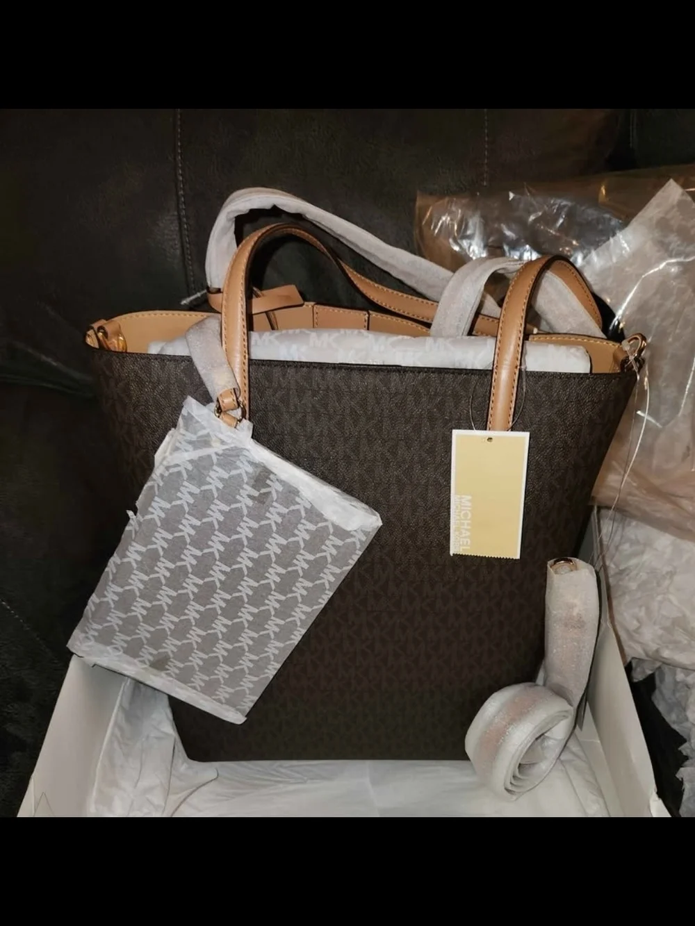 Michael Kors Hayley Brown Logo Canvas Tote